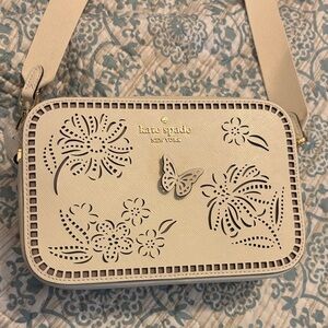 Kate Spade Beige Floral Cutout Crossbody Bag